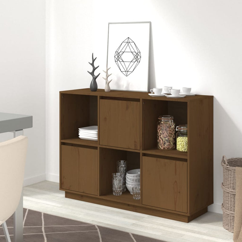 vidaXL mézbarna tömör fenyőfa tálalószekrény 110,5x35x80 cm