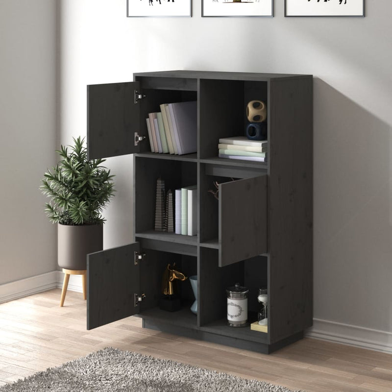 vidaXL szürke tömör fenyőfa magasszekrény 74 x 35 x 117 cm