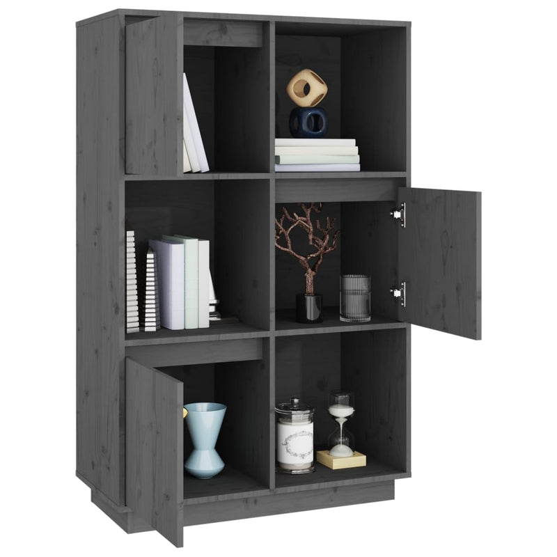 vidaXL szürke tömör fenyőfa magasszekrény 74 x 35 x 117 cm