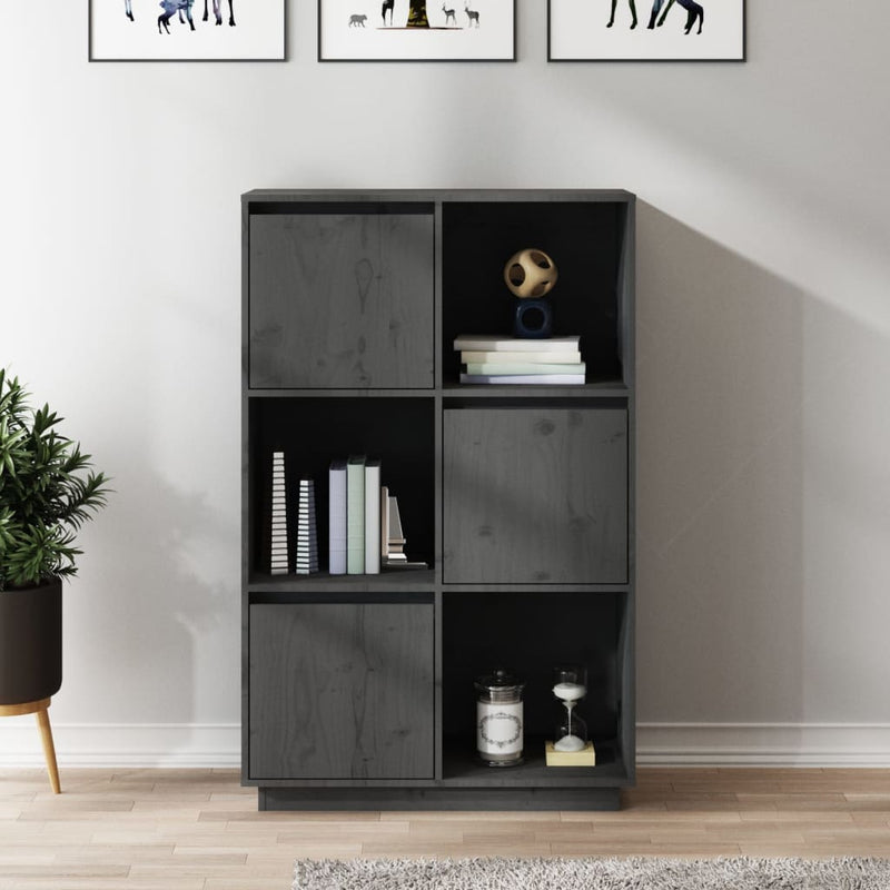 vidaXL szürke tömör fenyőfa magasszekrény 74 x 35 x 117 cm