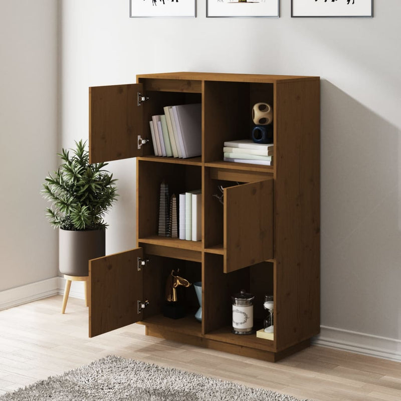 vidaXL mézbarna tömör fenyőfa magasszekrény 74x35x117 cm