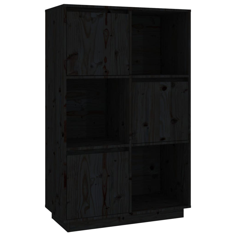 vidaXL fekete tömör fenyőfa magasszekrény 74x35x117 cm