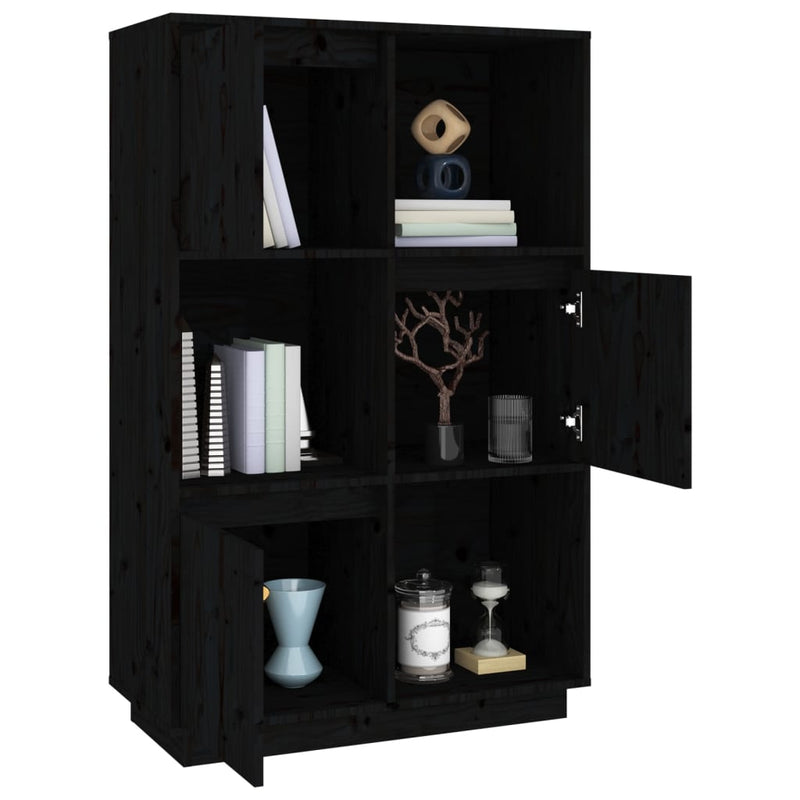 vidaXL fekete tömör fenyőfa magasszekrény 74x35x117 cm