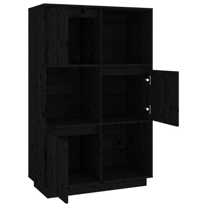vidaXL fekete tömör fenyőfa magasszekrény 74x35x117 cm