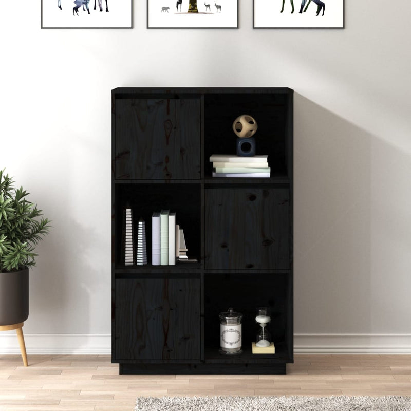 vidaXL fekete tömör fenyőfa magasszekrény 74x35x117 cm
