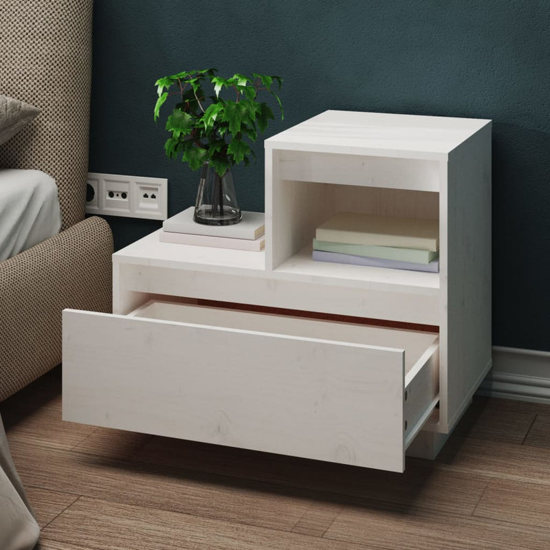 vidaXL 2 db fehér tömör fenyőfa éjjeliszekrény 60 x 34 x 51 cm