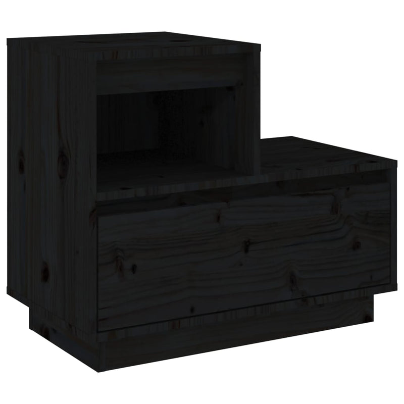 vidaXL 2 db fekete tömör fenyőfa éjjeliszekrény 60 x 34 x 51 cm