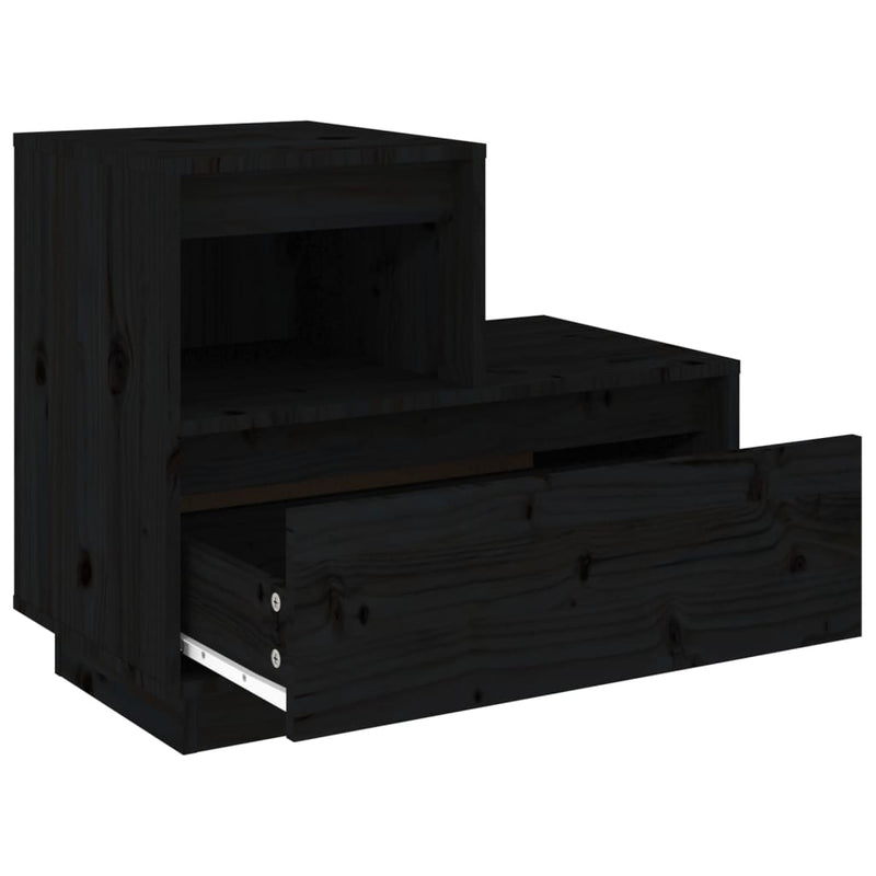 vidaXL 2 db fekete tömör fenyőfa éjjeliszekrény 60 x 34 x 51 cm