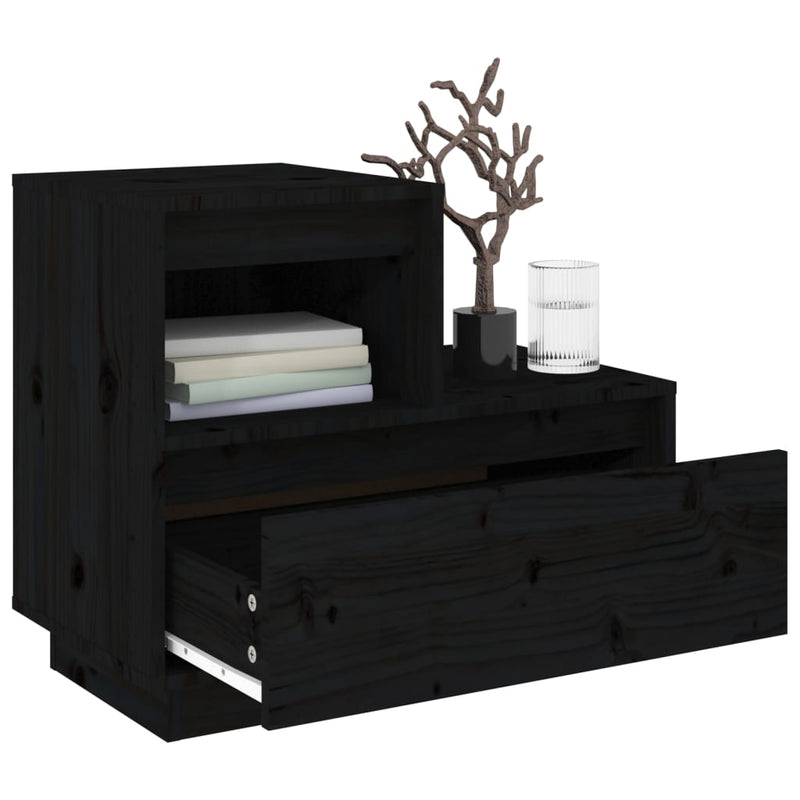 vidaXL 2 db fekete tömör fenyőfa éjjeliszekrény 60 x 34 x 51 cm