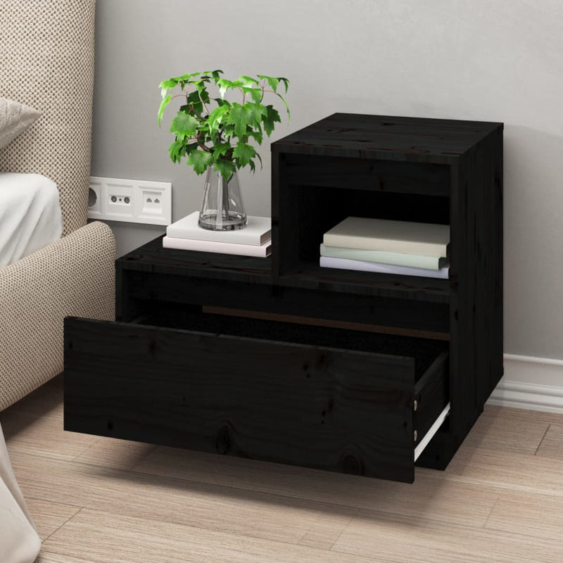 vidaXL 2 db fekete tömör fenyőfa éjjeliszekrény 60 x 34 x 51 cm
