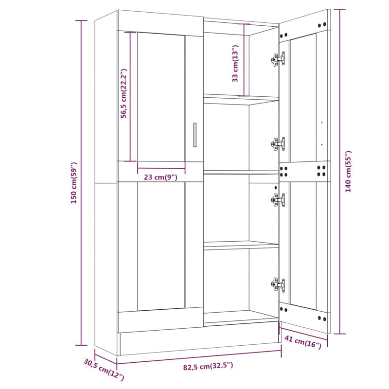 vidaXL szürke sonoma színű szerelt fa vitrinszekrény 82,5x30,5x150 cm