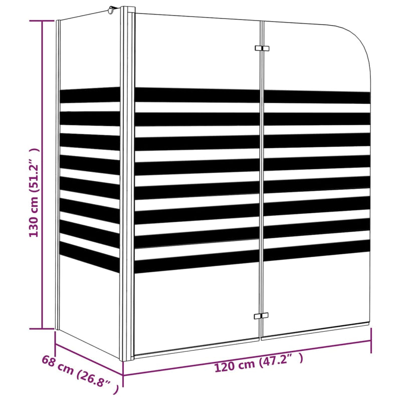 vidaXL csíkos edzett üveg fürdőparaván 120 x 68 x 130 cm