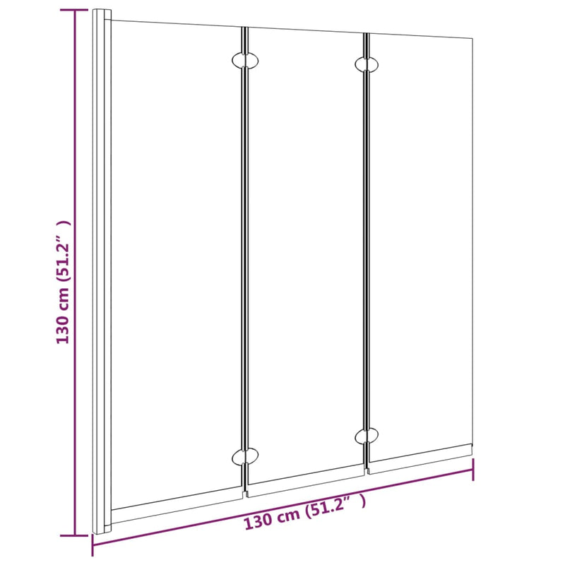 vidaXL 3 paneles fekete ESG összecsukható zuhanyparaván 130 x 130 cm