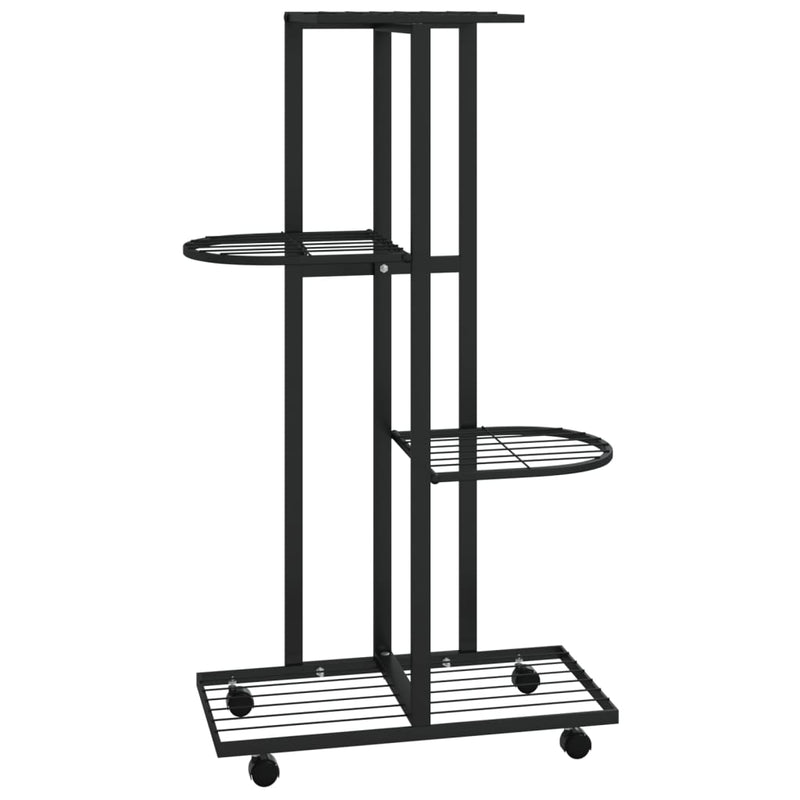vidaXL 4 szintes fekete vas virágtartó állvány kerekekkel 44x23x80 cm
