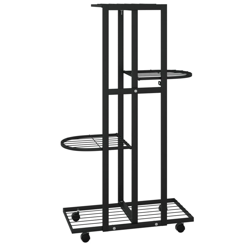 vidaXL 4 szintes fekete vas virágtartó állvány kerekekkel 44x23x80 cm