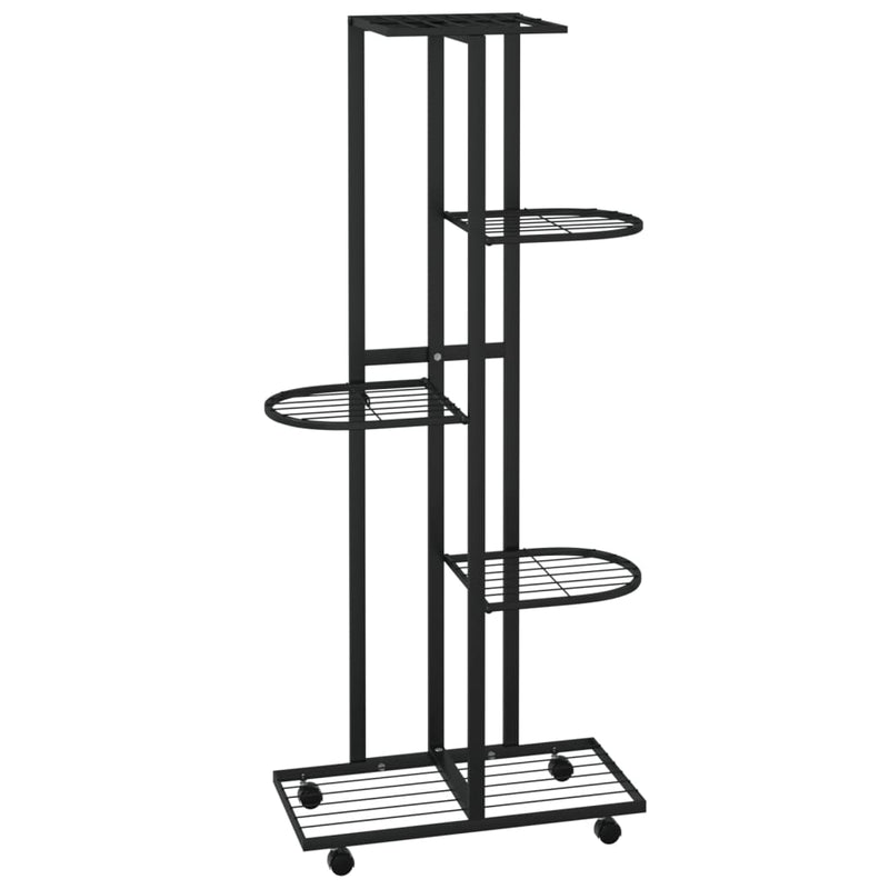vidaXL 5-szintes fekete vas virágtartó állvány kerekekkel 44x23x100 cm