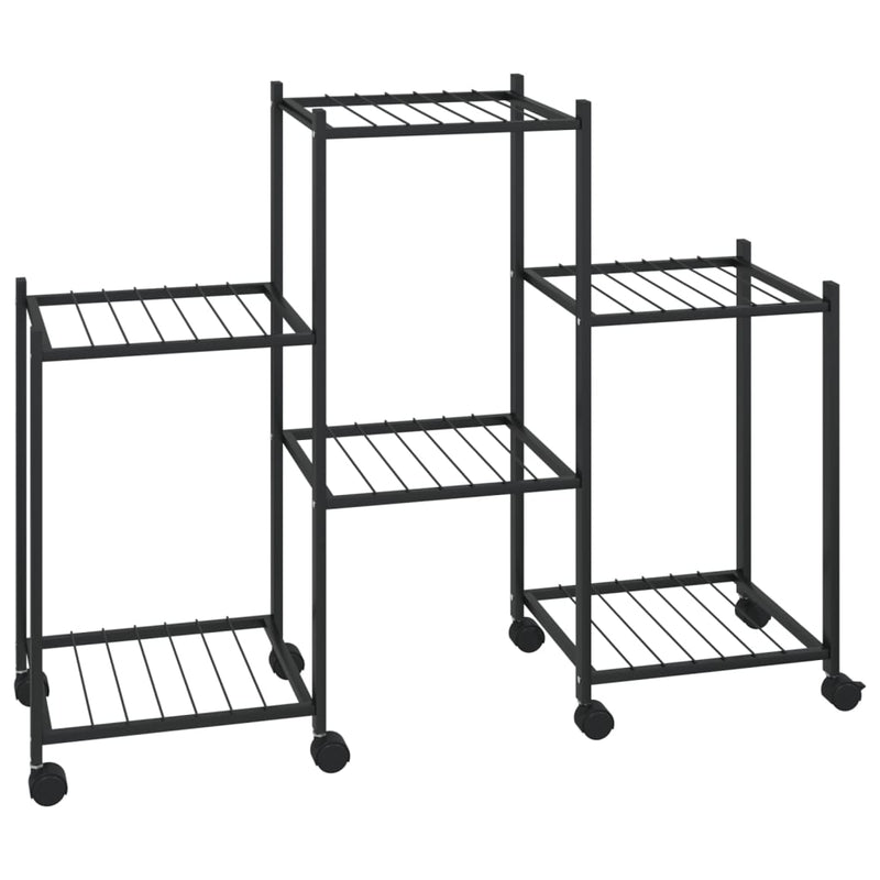 vidaXL fekete vas virágtartó állvány kerekekkel 83 x 25 x 63,5 cm