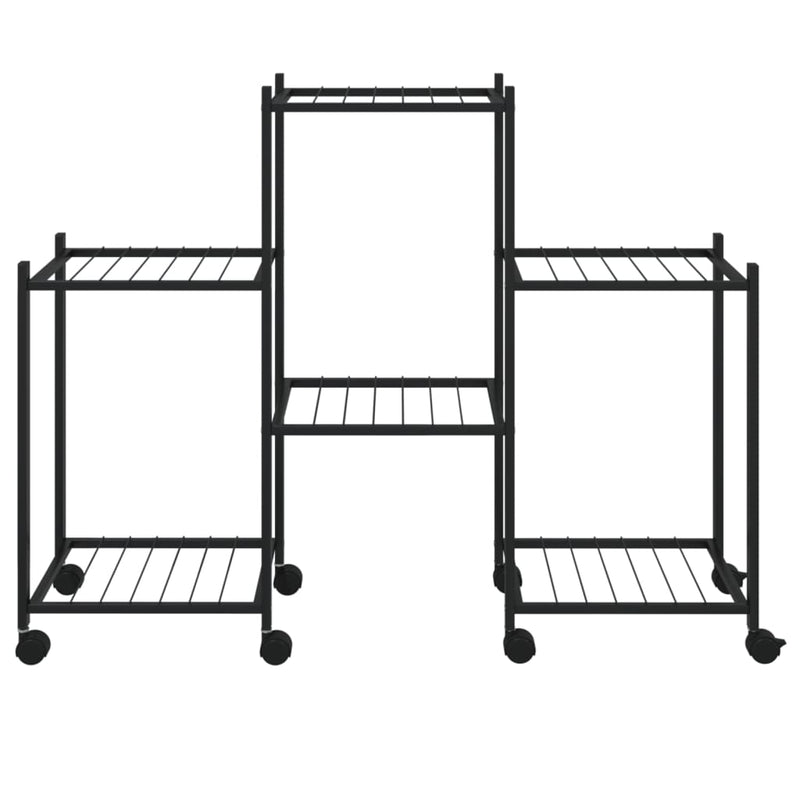 vidaXL fekete vas virágtartó állvány kerekekkel 83 x 25 x 63,5 cm