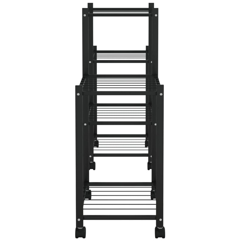 vidaXL fekete vas virágtartó állvány kerekekkel 83 x 25 x 63,5 cm
