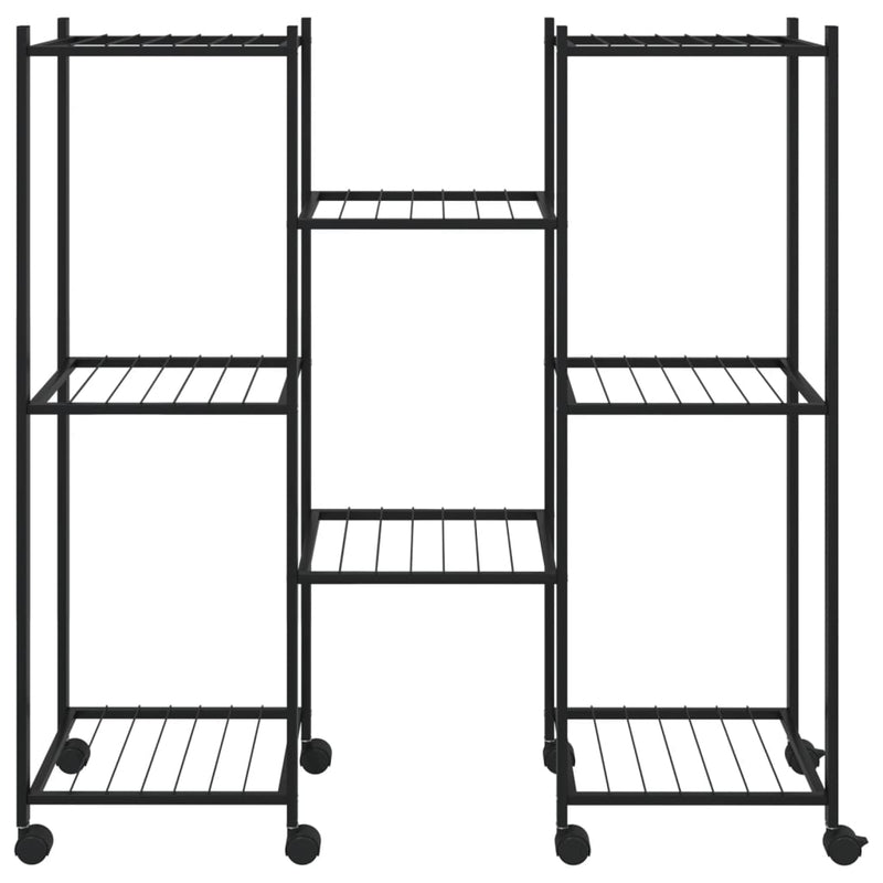 vidaXL fekete vas virágtartó állvány kerekekkel 83 x 25 x 83,5 cm