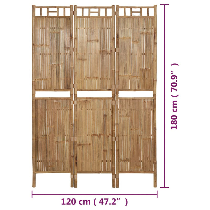 vidaXL 3 paneles bambusz térelválasztó 120 x 180 cm