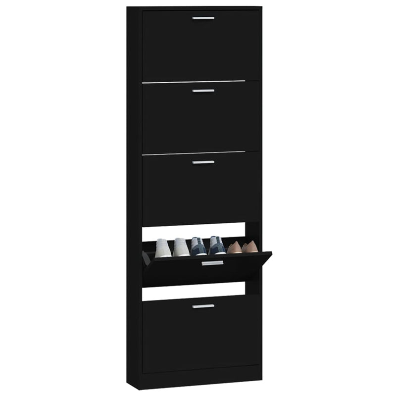 vidaXL fekete szerelt fa cipősszekrény 59 x 17 x 169 cm