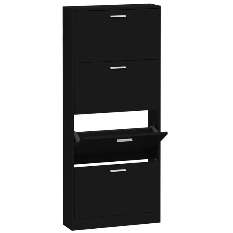 vidaXL fekete szerelt fa cipősszekrény 59x17x150 cm