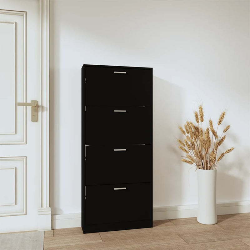 vidaXL fekete szerelt fa cipősszekrény 59x17x150 cm