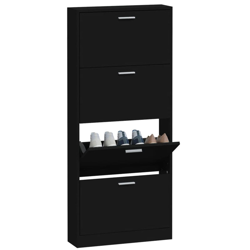 vidaXL fekete szerelt fa cipősszekrény 59x17x150 cm