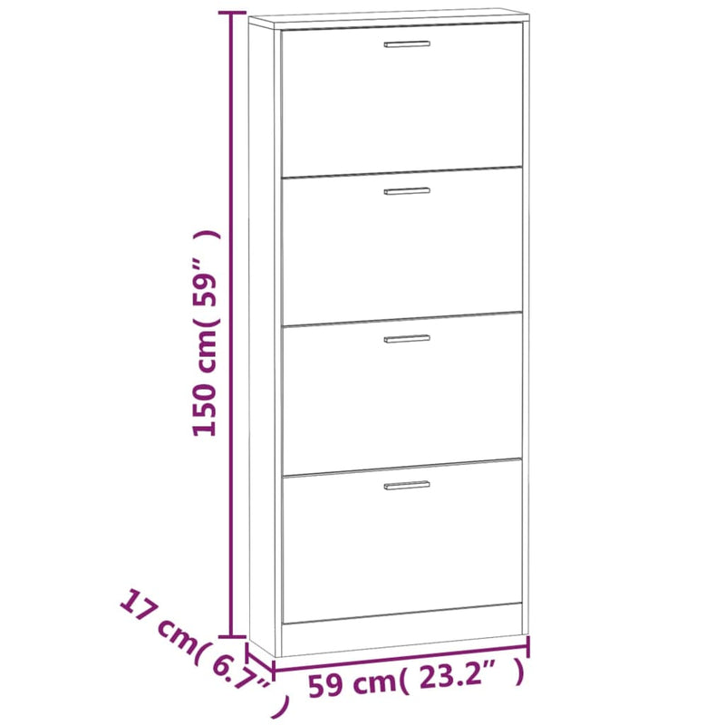 vidaXL fekete szerelt fa cipősszekrény 59x17x150 cm