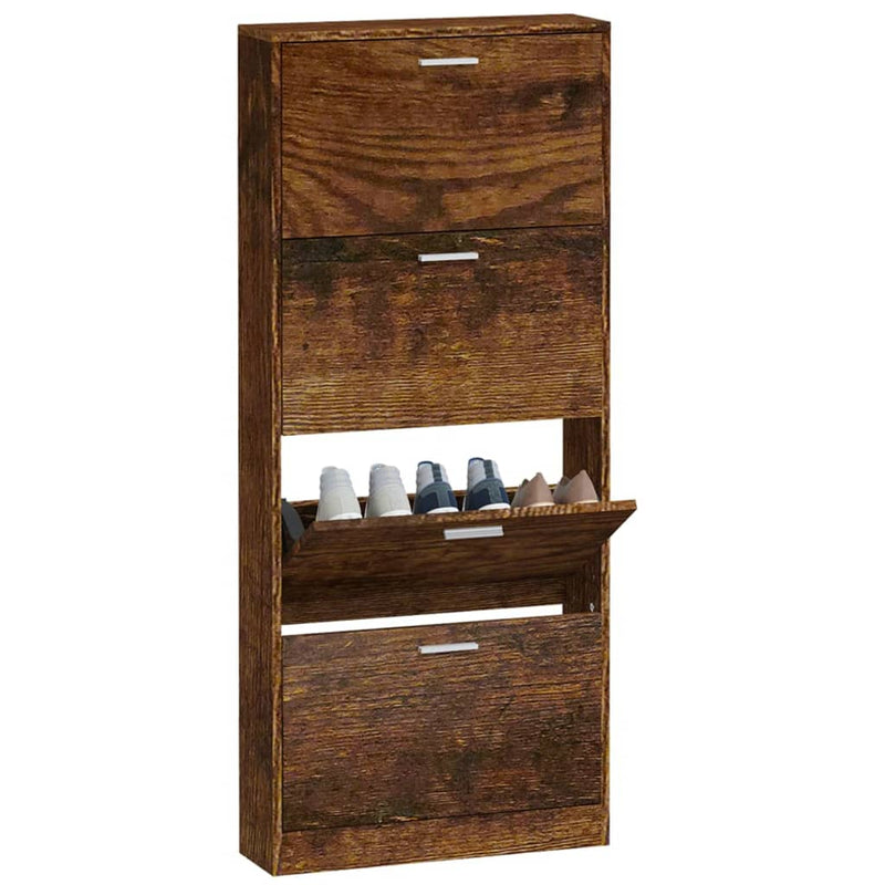 vidaXL füstös tölgy színű szerelt fa cipősszekrény 59x17x150 cm
