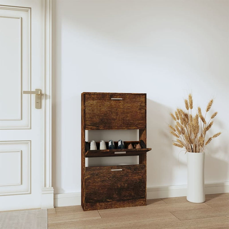 vidaXL füstös tölgy színű szerelt fa cipősszekrény 59x17x108 cm