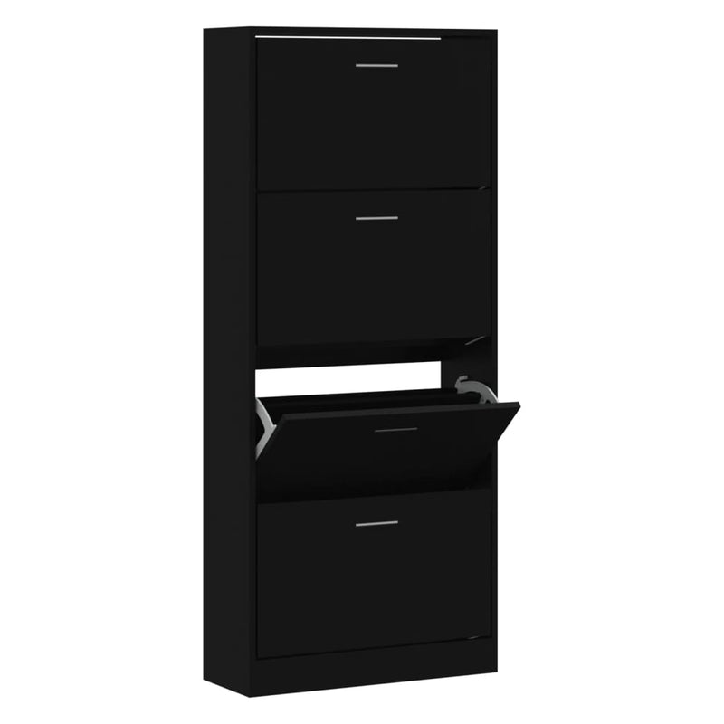 vidaXL fekete szerelt fa cipősszekrény 63x24x147 cm