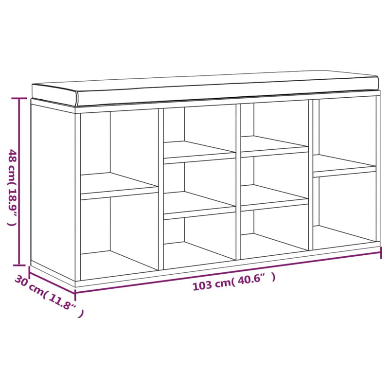 vidaXL füstös tölgy színű szerelt fa cipőtároló pad 103x30x48 cm
