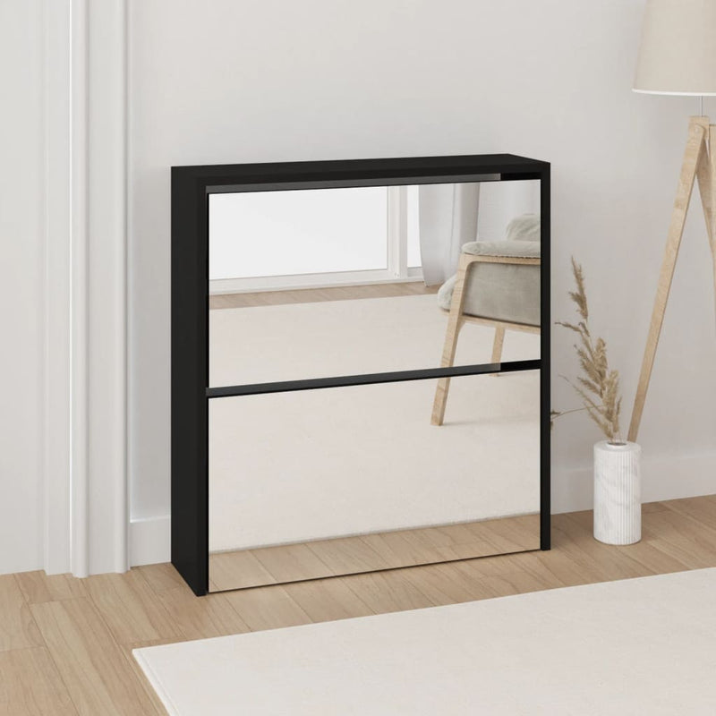 vidaXL fekete 2 szintes cipőszekrény tükörrel 63 x 17 x 67 cm