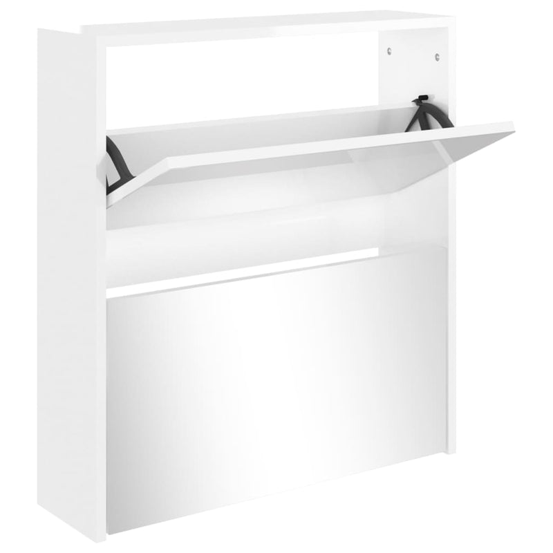 vidaXL magasfényű fehér 2 szintes cipőszekrény tükörrel 63 x 17 x 67cm