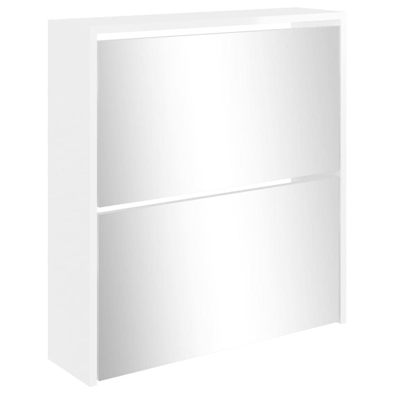 vidaXL magasfényű fehér 2 szintes cipőszekrény tükörrel 63 x 17 x 67cm