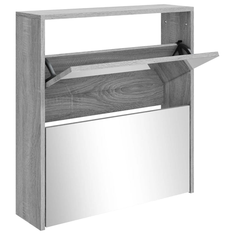 vidaXL szürke sonoma 2 szintes cipőszekrény tükörrel 63 x 17 x 67 cm