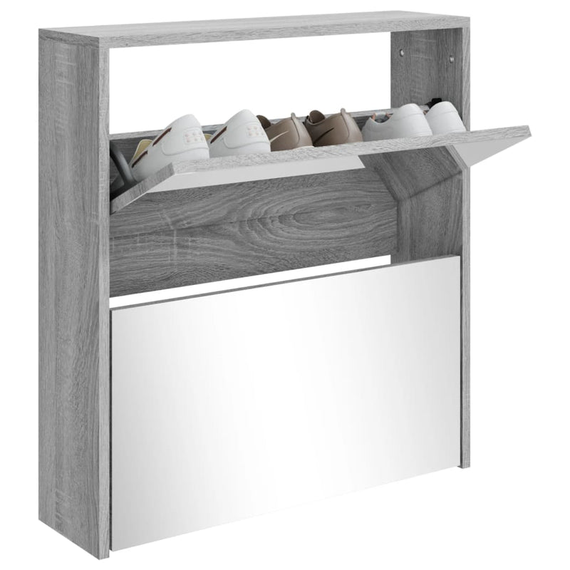 vidaXL szürke sonoma 2 szintes cipőszekrény tükörrel 63 x 17 x 67 cm