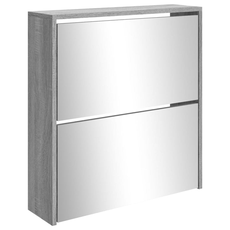 vidaXL szürke sonoma 2 szintes cipőszekrény tükörrel 63 x 17 x 67 cm