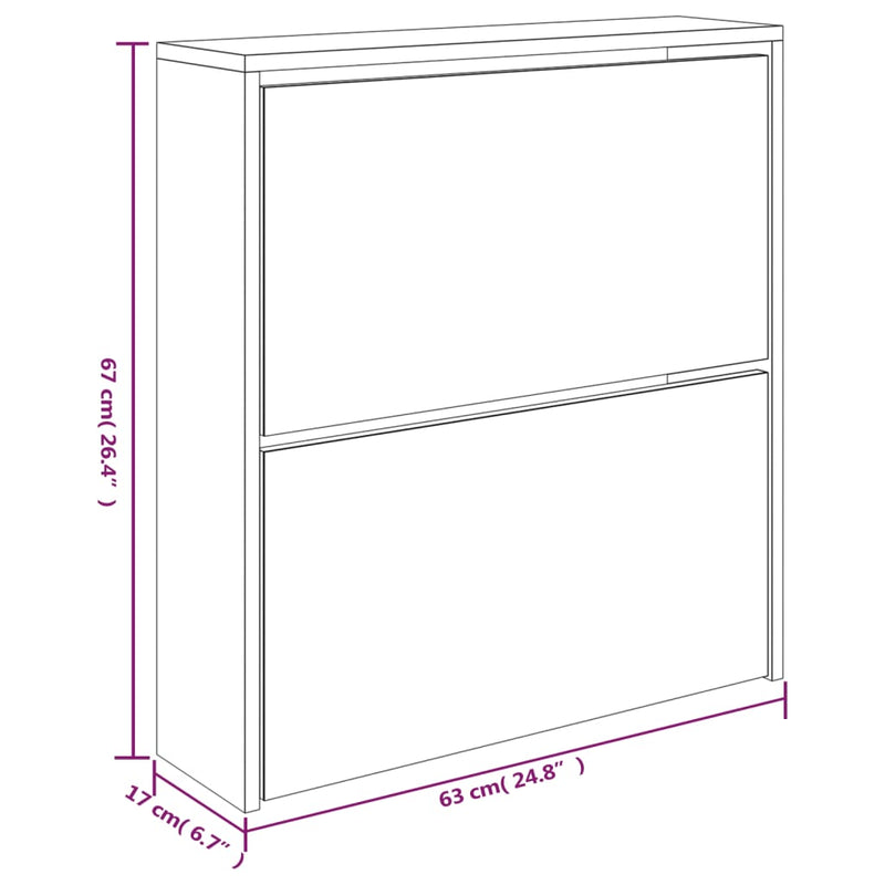 vidaXL szürke sonoma 2 szintes cipőszekrény tükörrel 63 x 17 x 67 cm