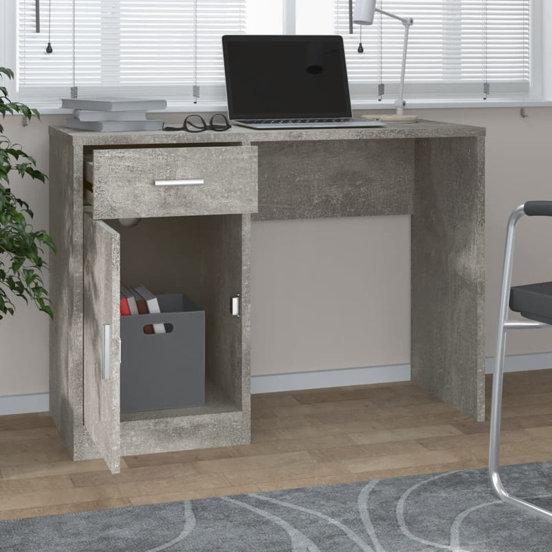 vidaXL betonszürke faanyag fiókos/rekeszes íróasztal 100x40x73 cm