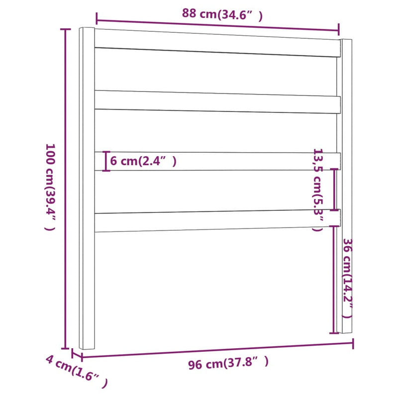 vidaXL szürke tömör fenyőfa ágyfejtámla 96 x 4 x 100 cm