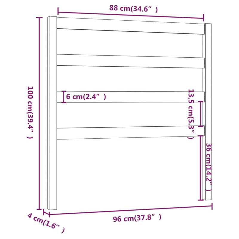 vidaXL fekete tömör fenyőfa ágyfejtámla 96 x 4 x 100 cm