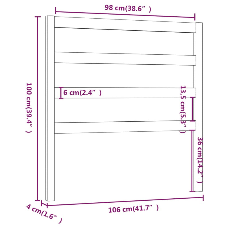 vidaXL fekete tömör fenyőfa ágyfejtámla 106 x 4 x 100 cm