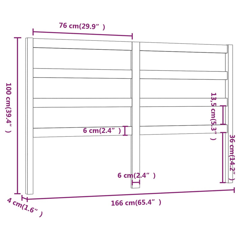 vidaXL fekete tömör fenyőfa ágyfejtámla 166 x 4 x 100 cm