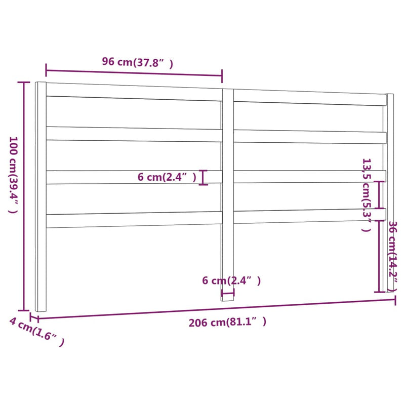 vidaXL fehér tömör fenyőfa ágyfejtámla 206 x 4 x 100 cm