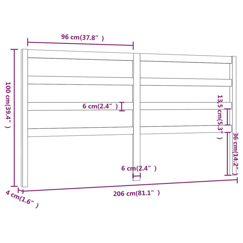 vidaXL fekete tömör fenyőfa ágyfejtámla 206 x 4 x 100 cm