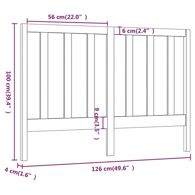 vidaXL fekete tömör fenyőfa ágyfejtámla 126 x 4 x 100 cm