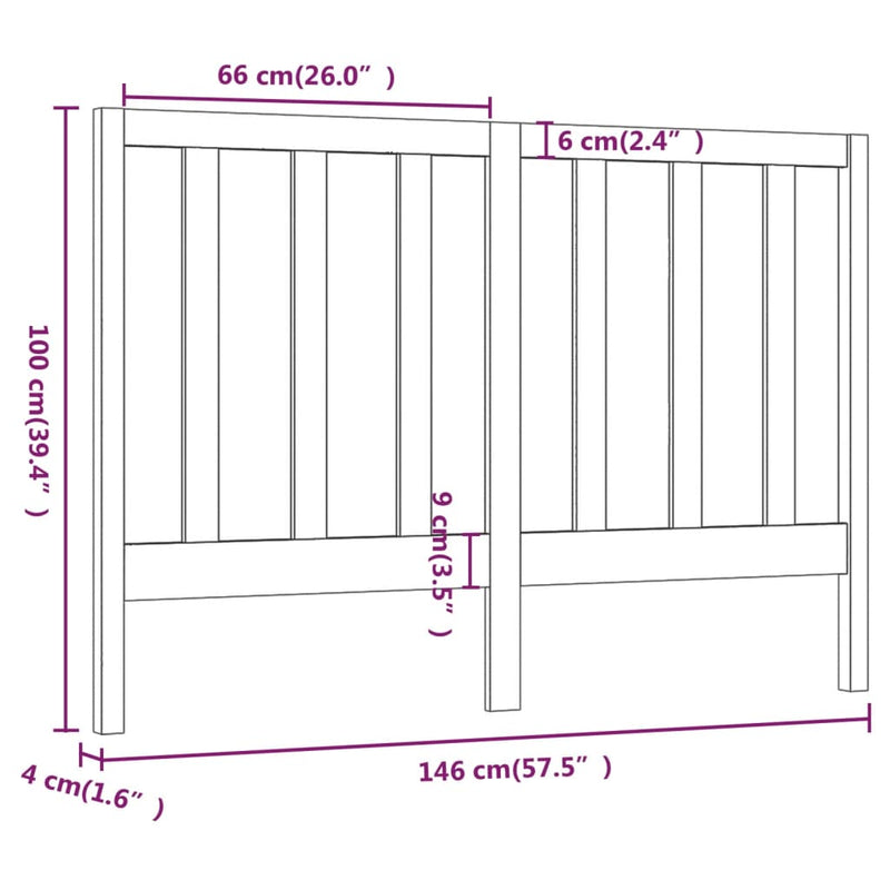vidaXL fekete tömör fenyőfa ágyfejtámla 146 x 4 x 100 cm